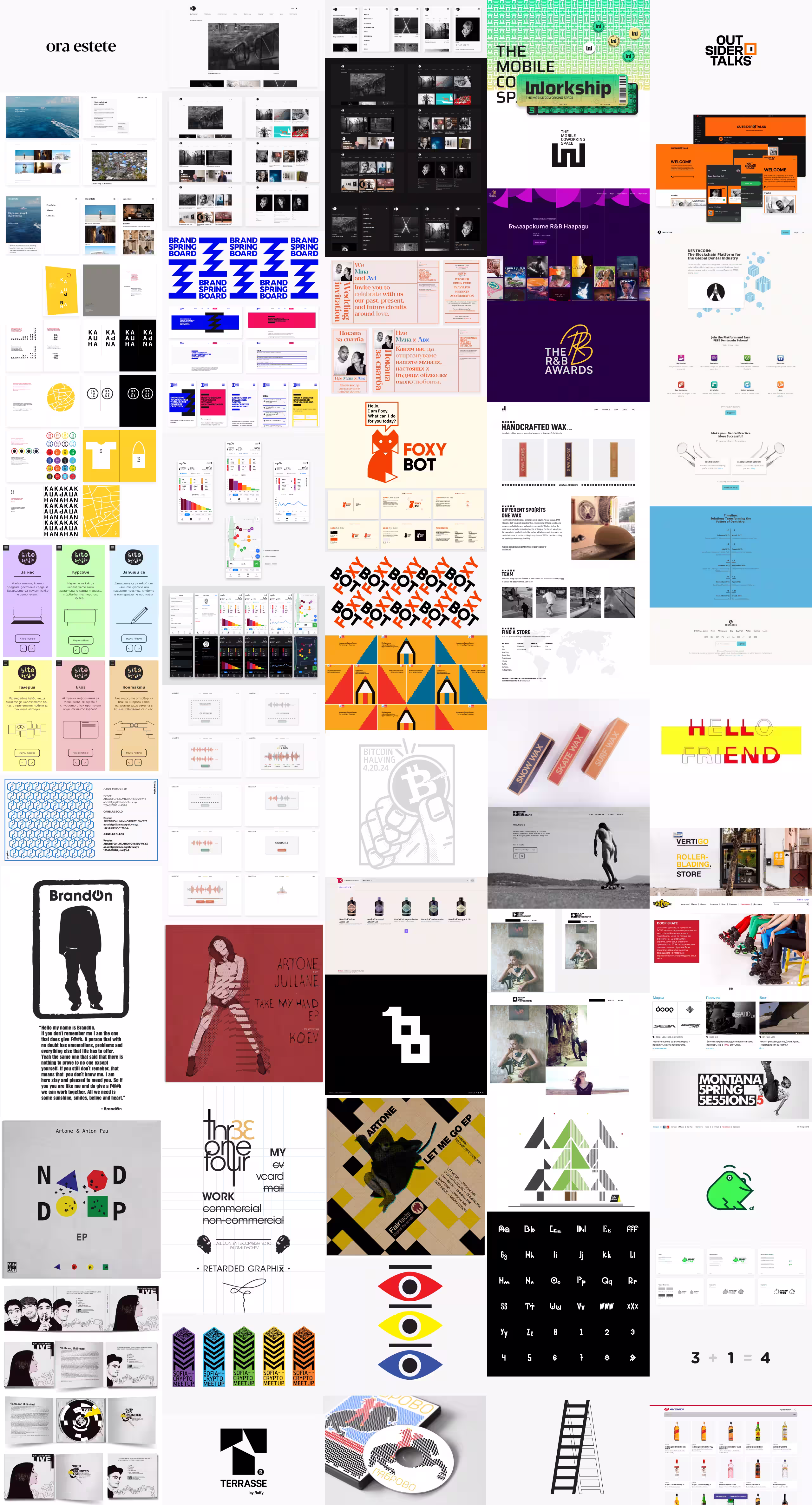 Grid of brand identity and web design projects by Lyudmil Dachev